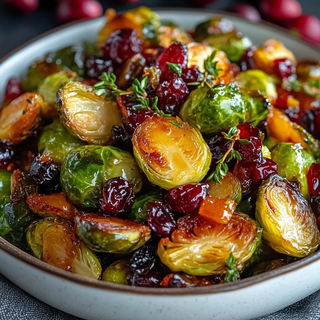 Orange Maple Glazed Brussels Sprouts with Cranberries