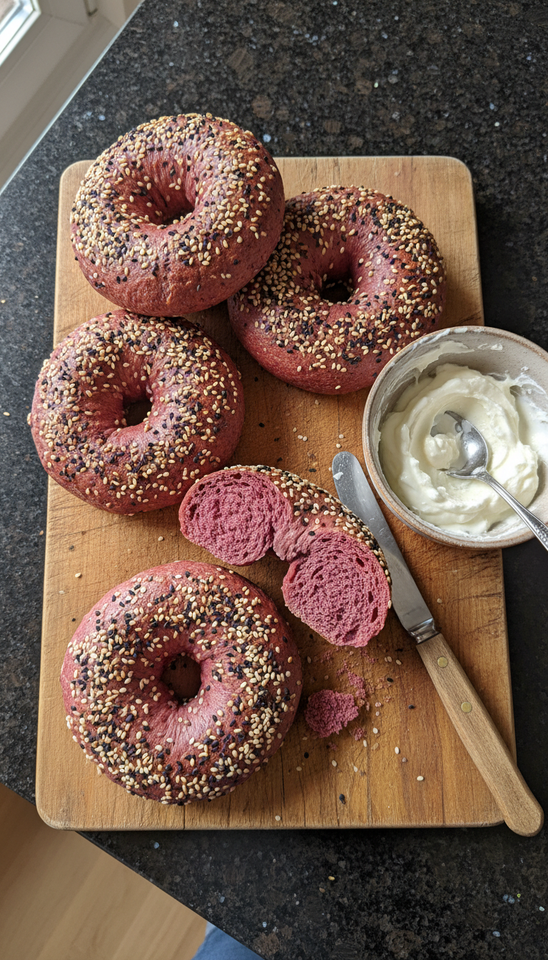 Beet-Infused High-Protein Bagels