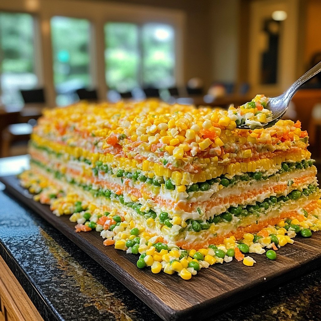 Festive Layered Salad with Corn and Peas