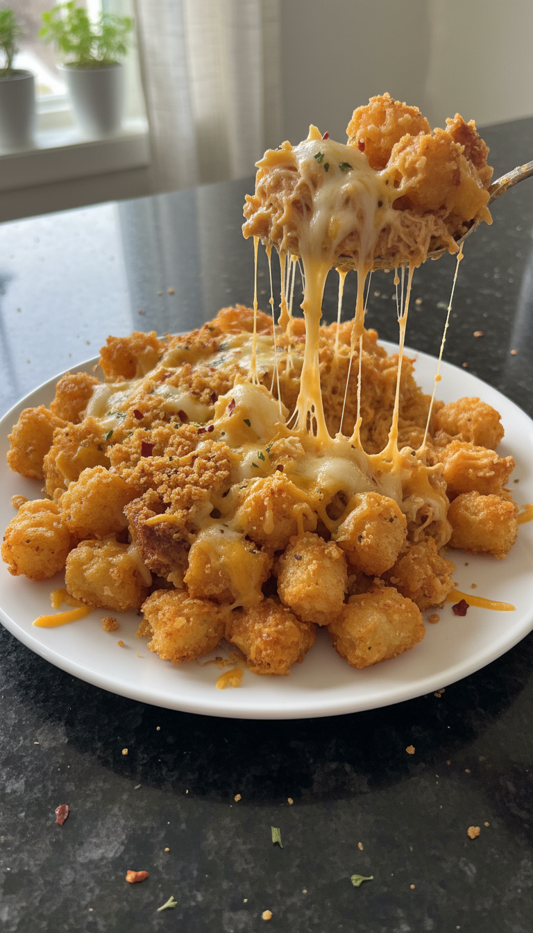 Buffalo Chicken Tater Tot Casserole