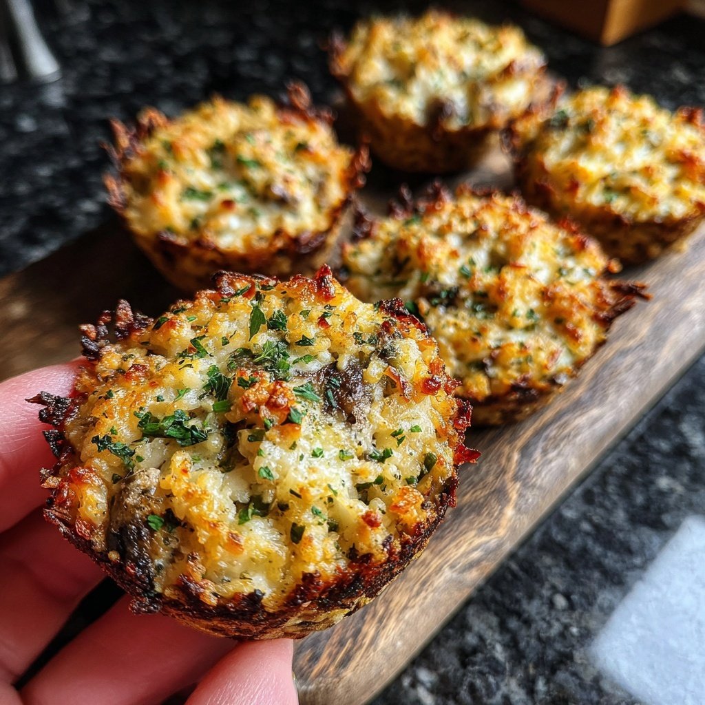 Stuffed Mushroom Crispy Rice Cups