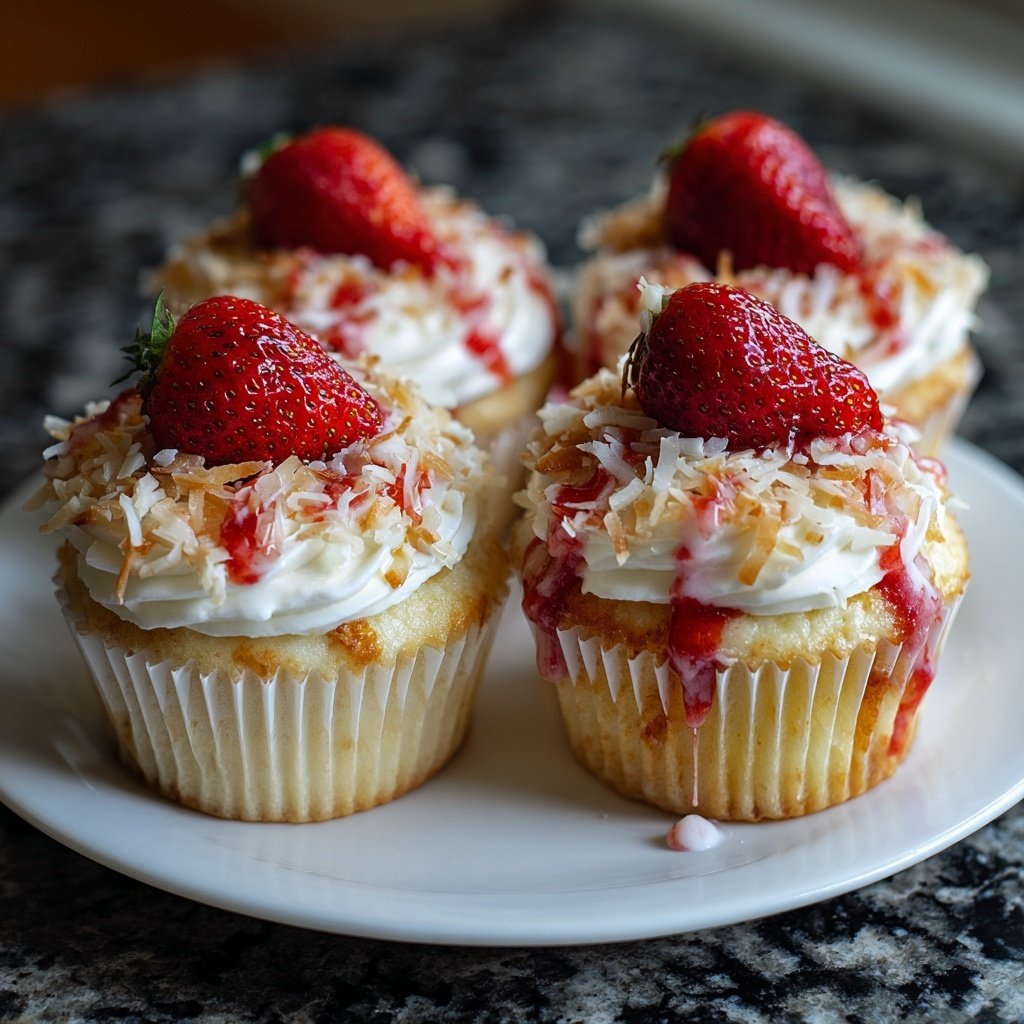Tropical Strawberry Coconut Cupcakes