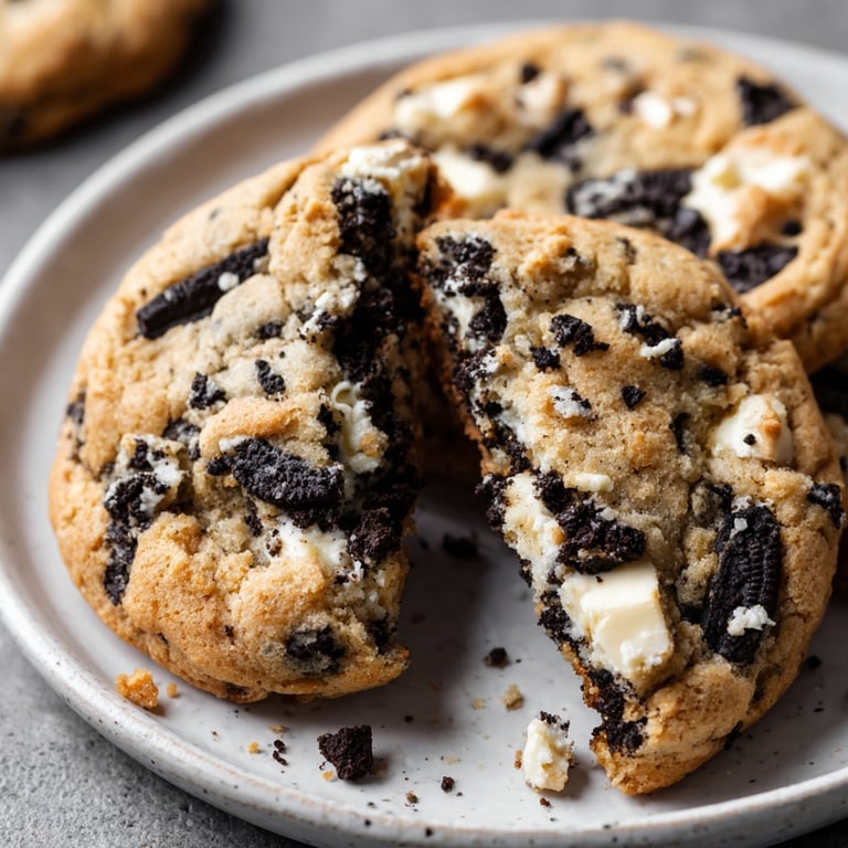 Thick Oreo Stuffed White Chocolate Chip Cookies
