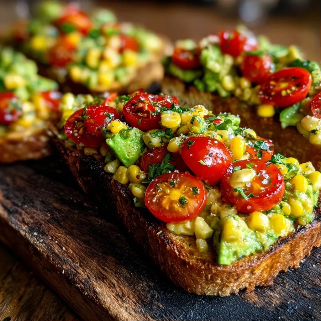 Tomato Corn Avocado Toasts