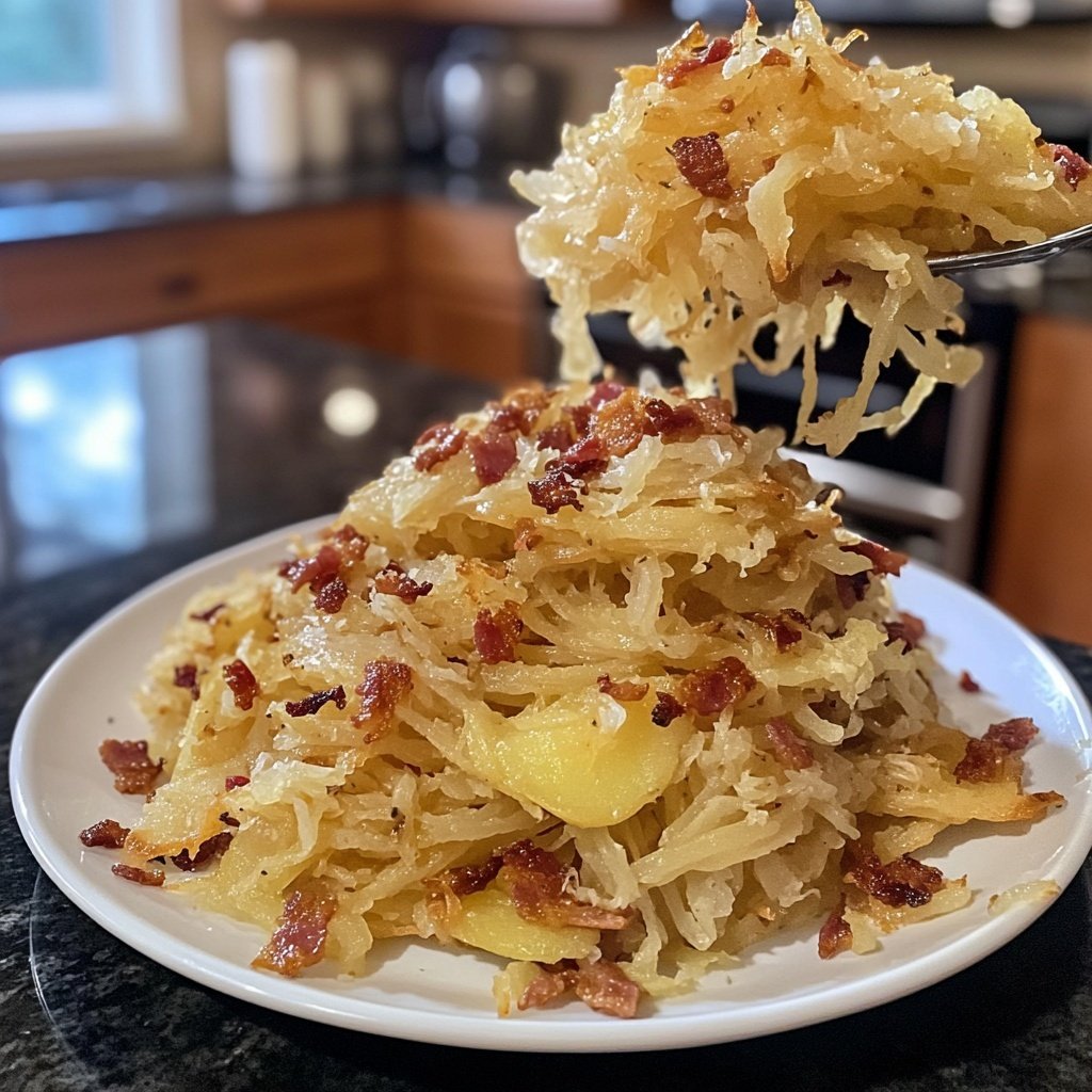Pan-Fried Potato Noodles with Sauerkraut and Bacon