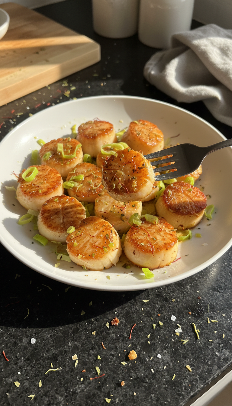 Saffron and Leek Seared Scallops