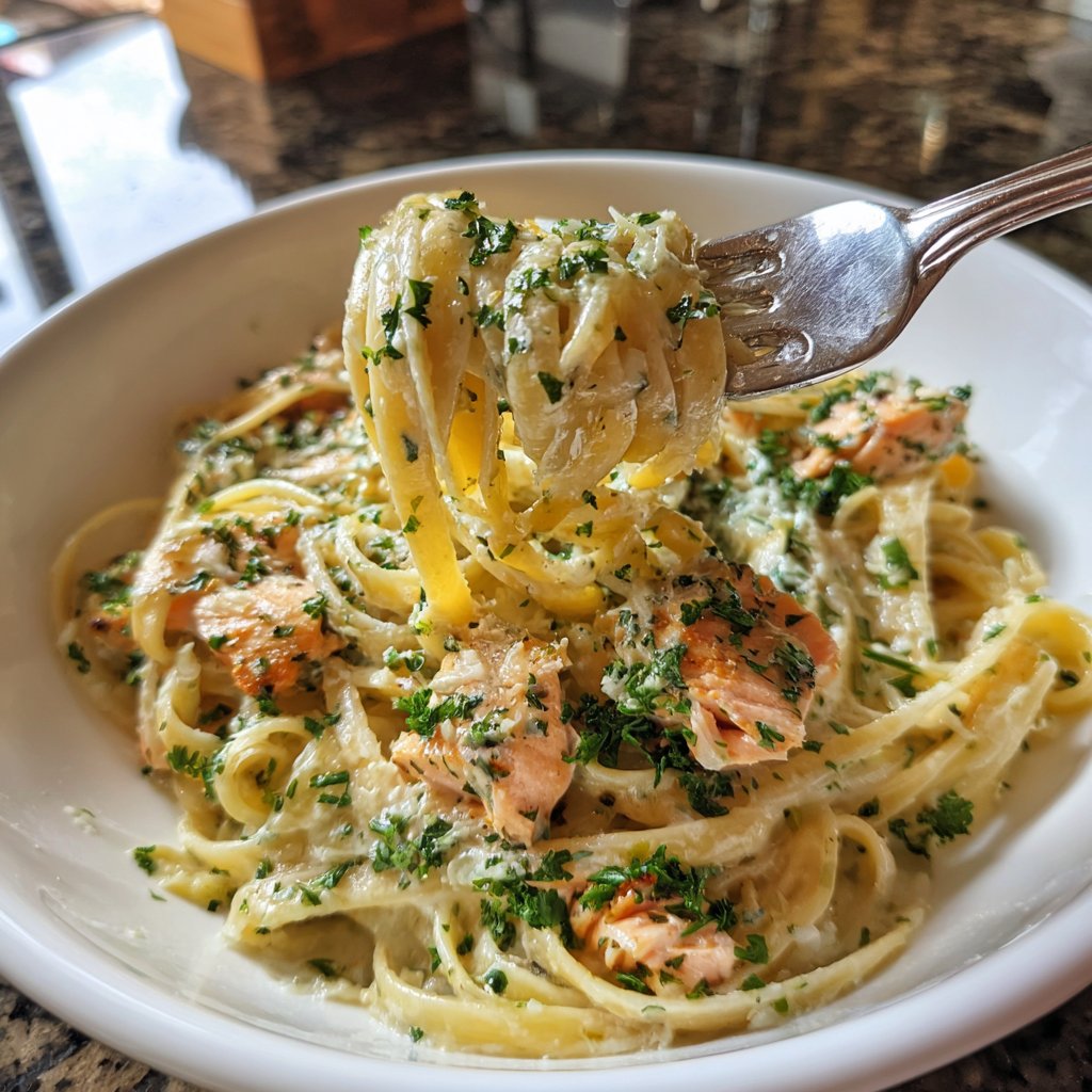 Garlic-Butter Salmon Pasta Alfredo
