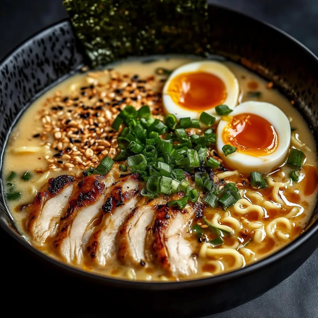 Fiery Chicken Ramen with Creamy Garlic Sauce
